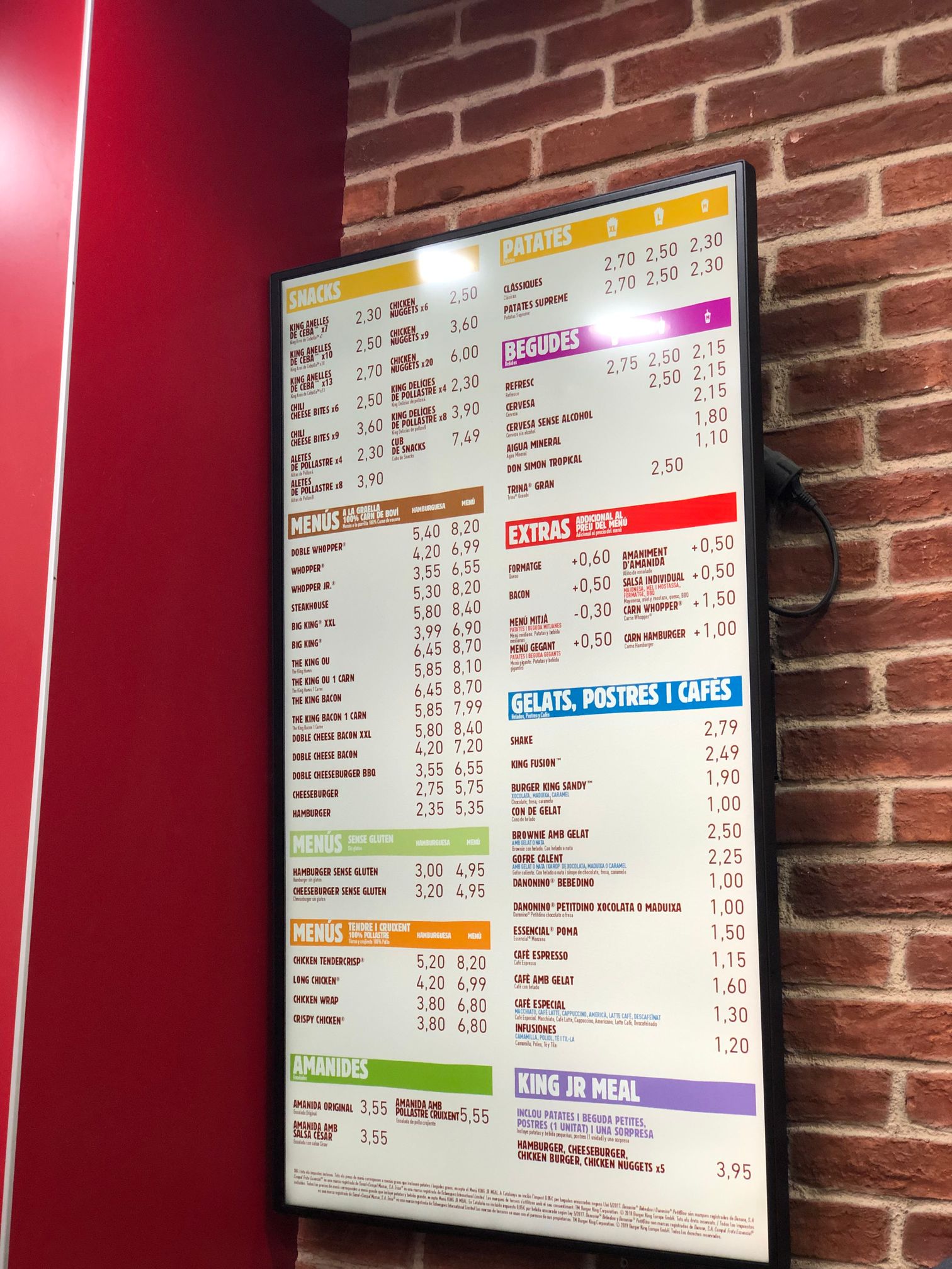Burger King Spain Menu Prices